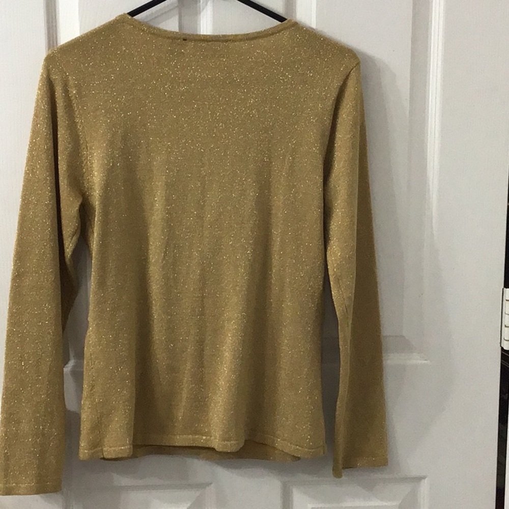 BAY STUDIOS Metallic Gold Tie-Front Long Sleeve Top, M - Picture 5 of 5